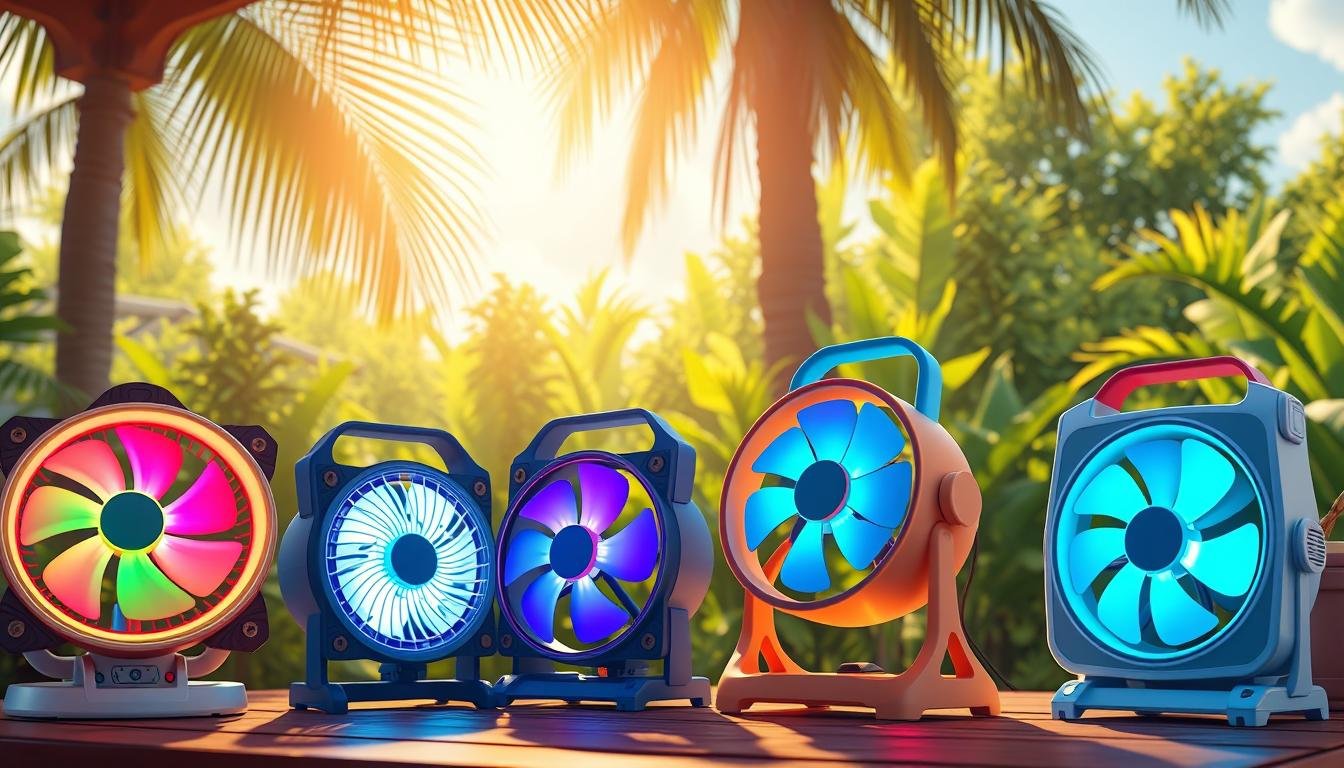 Portable fans with LED lights