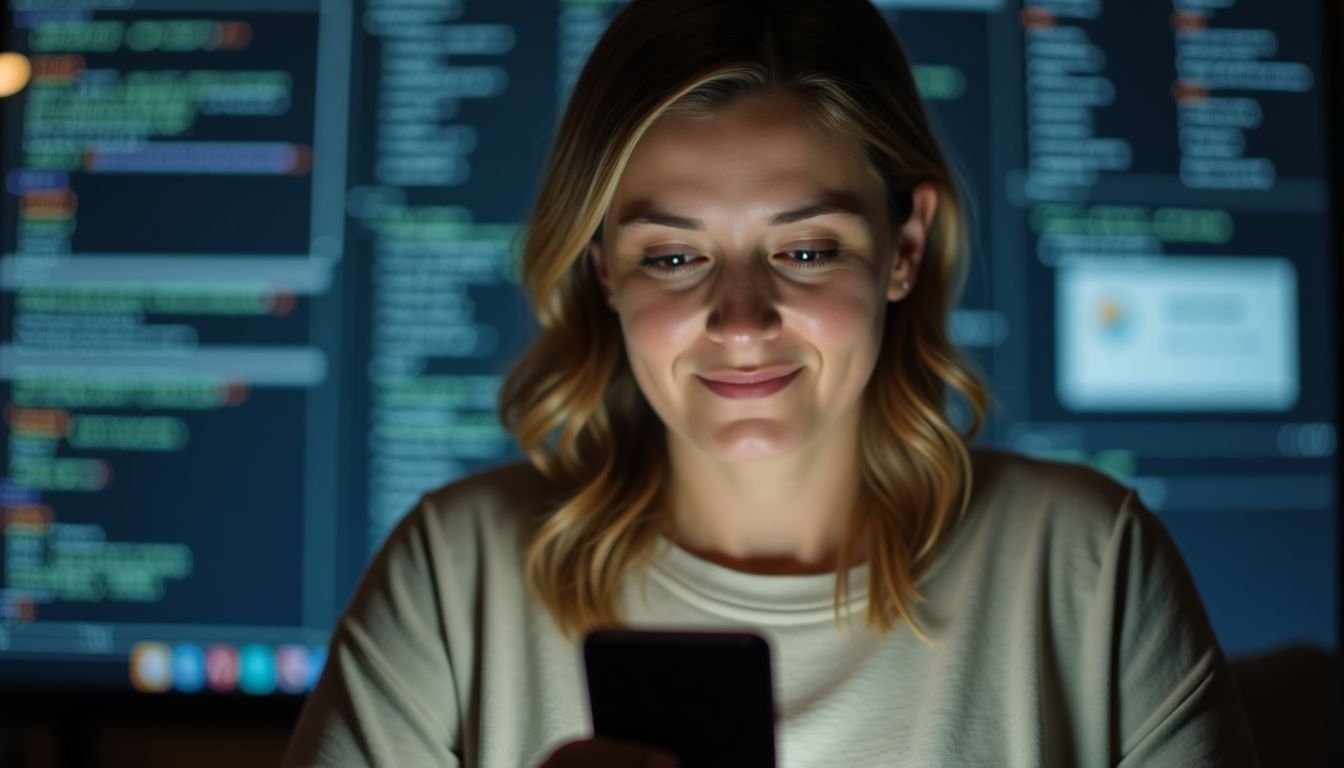 A woman using a file manager app to organize her smartphone.