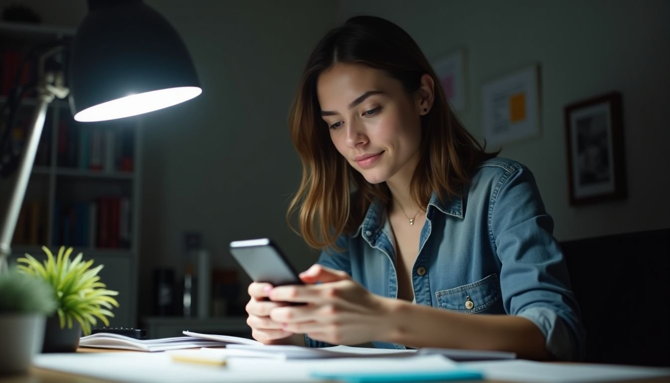 A woman is clearing junk files from her smartphone.