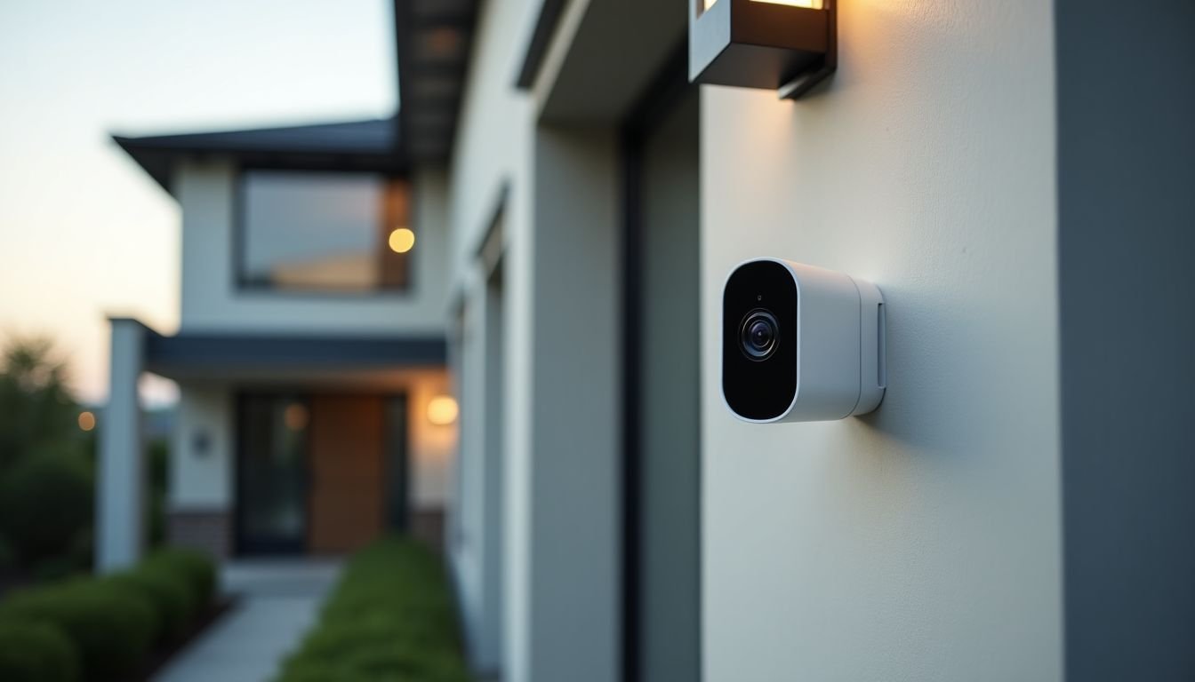 A smart security camera mounted on a modern house extehttps://darrelaffiliate.com/wp-content/uploads/2024/12/vintage-electrical-and-electronic-appliances-in-an-2023-11-27-05-10-10-utc-e1734923695564.jpgr.