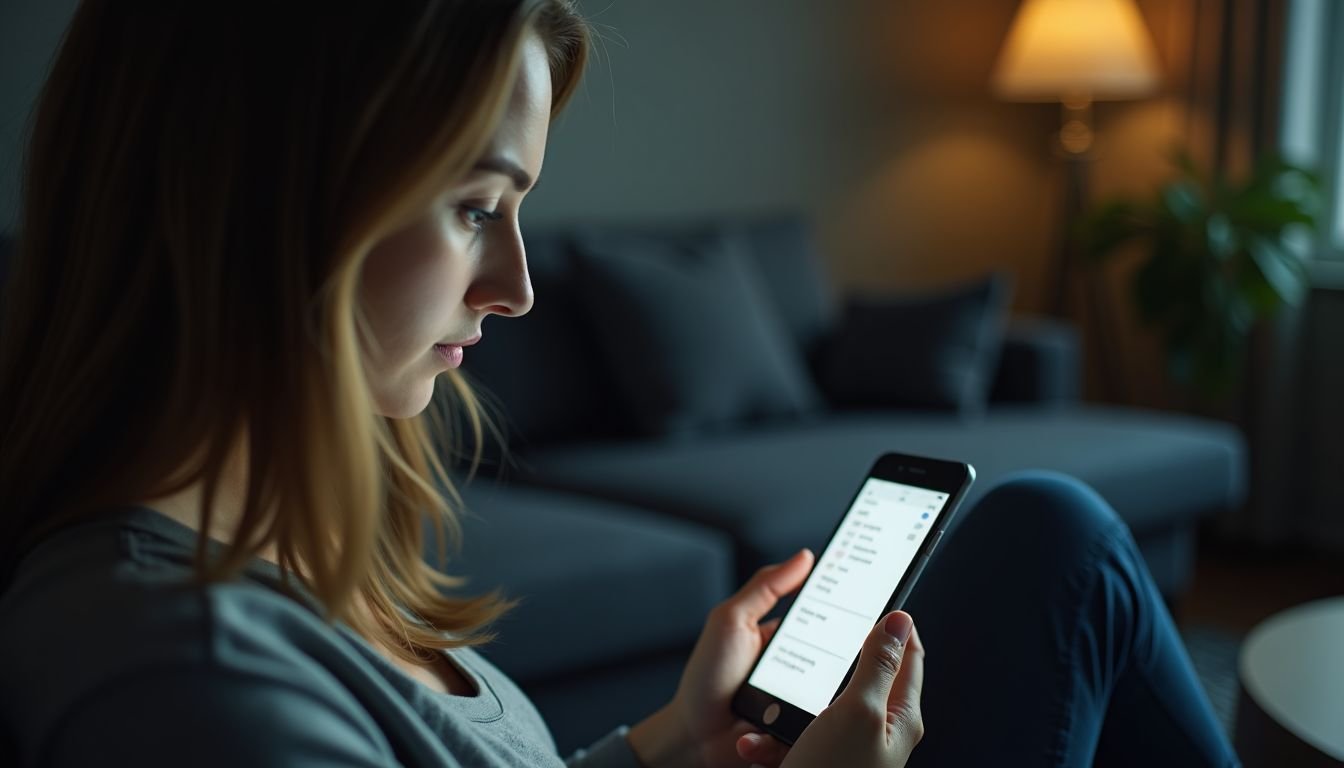 A woman adjusts phone settings to optimize battery life.