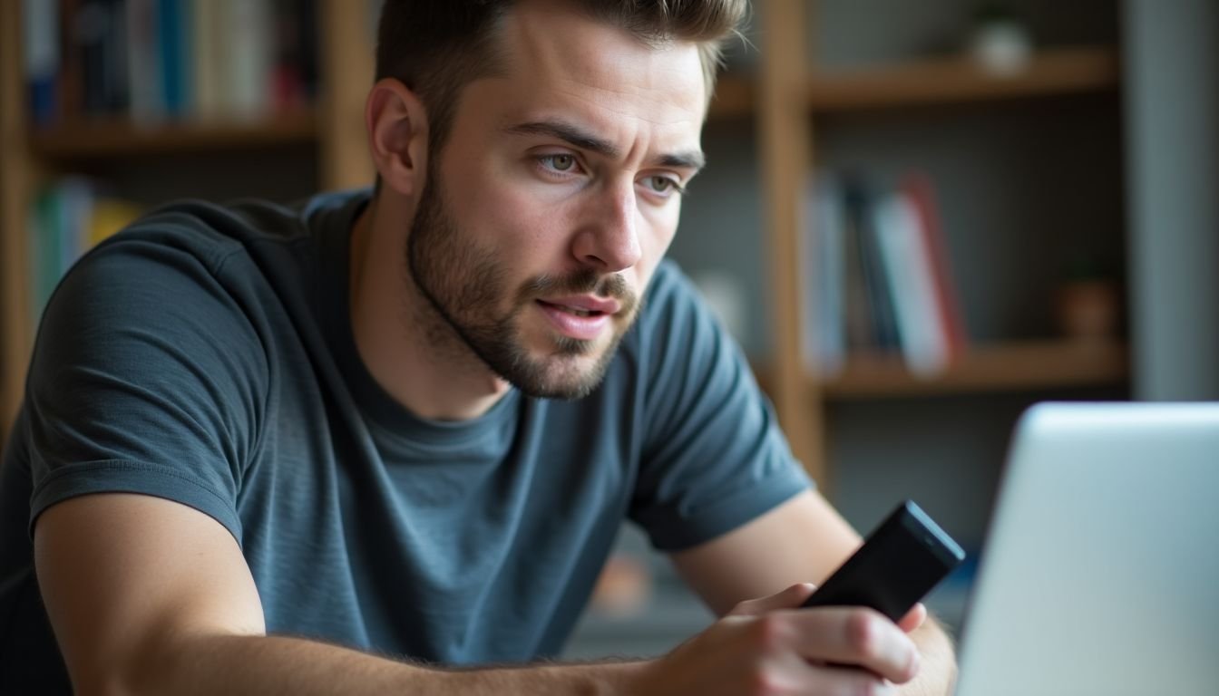 A man connecting external SSD to laptop for faster data transfer.