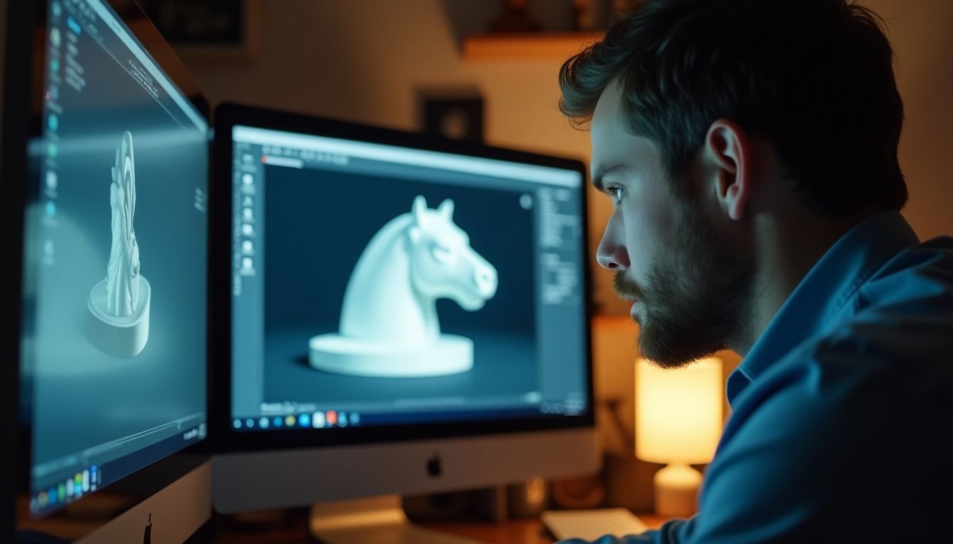 A person is preparing a 3D model for printing using slicing software.