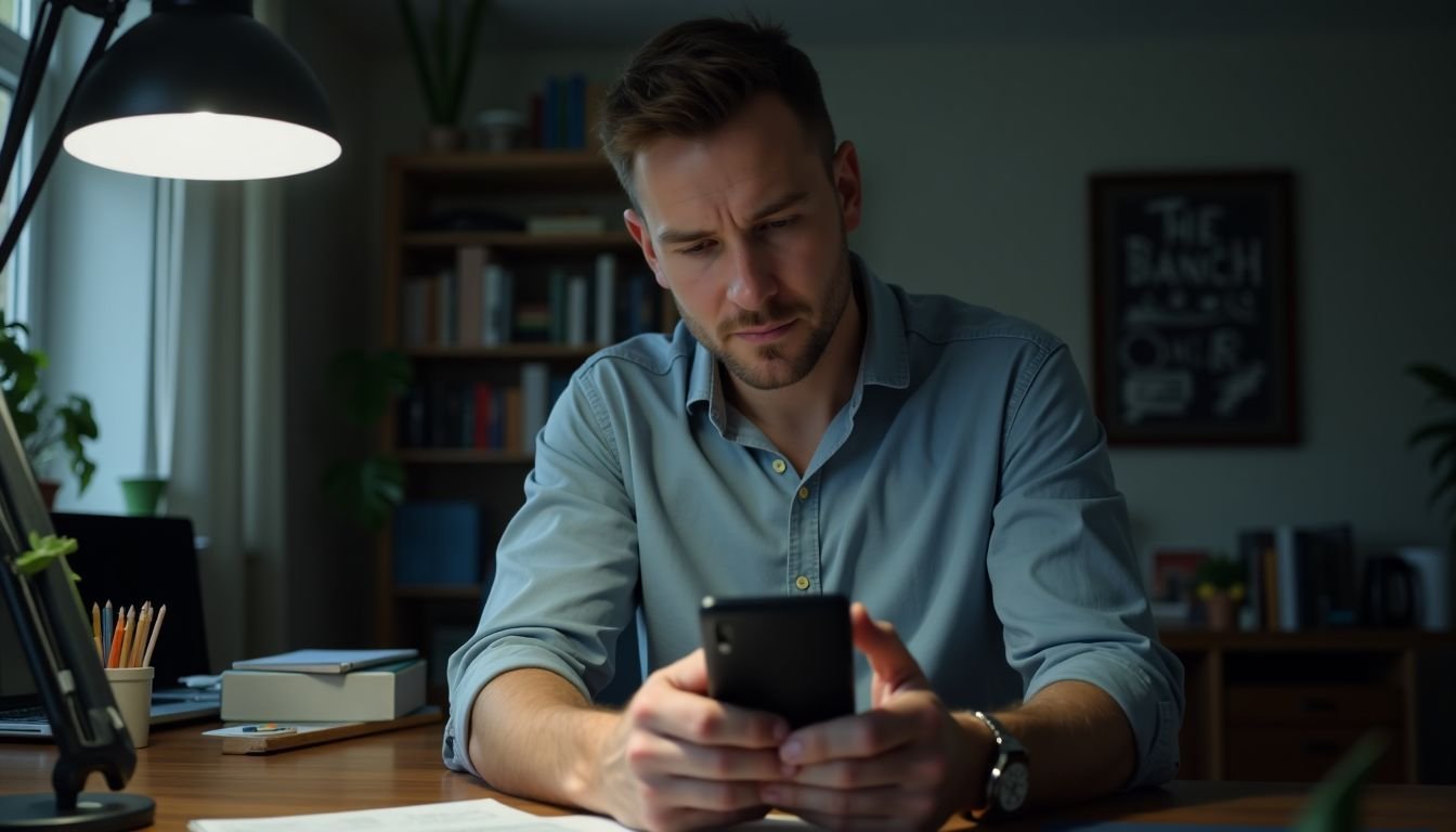 A man in his 30s adjusting power-saving mode on Android phone.