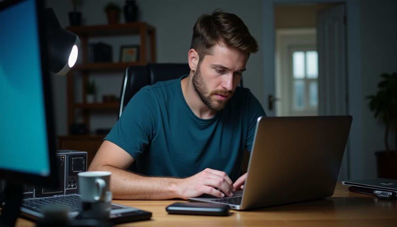 A man is upgrading his laptop's storage with an NVMe drive.